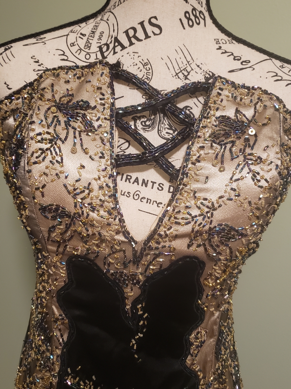 Y2K Gold and Black Beaded Strapless Evening Dress - Picture 2 of 7
